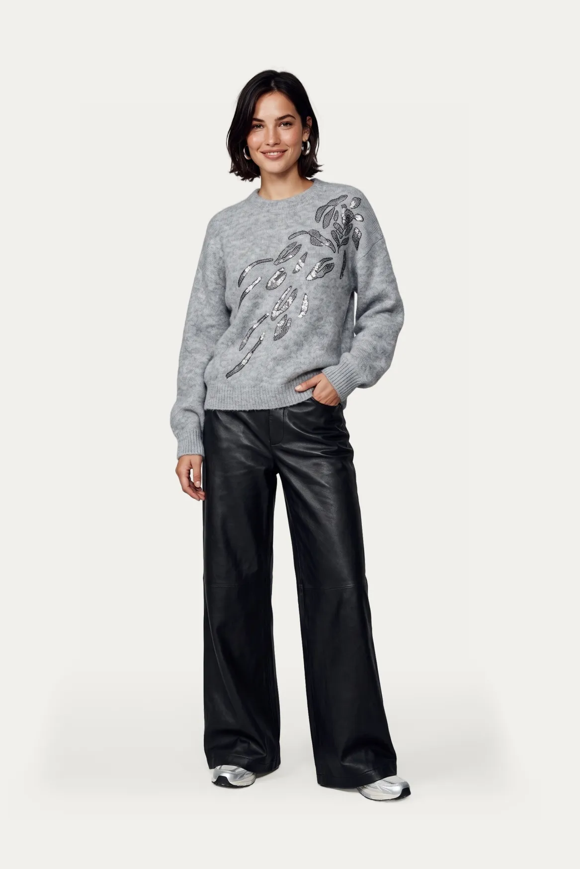 CS The Label Kensa Knit Pullover Gray Melange, gebreide trui